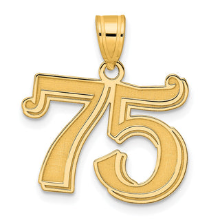 14k Yellow Gold Polished Etched Number 75 Pendant