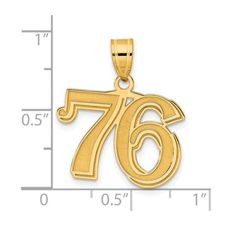 14k Yellow Gold Polished Etched Number 76 Pendant