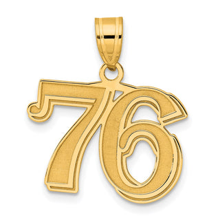 14k Yellow Gold Polished Etched Number 76 Pendant