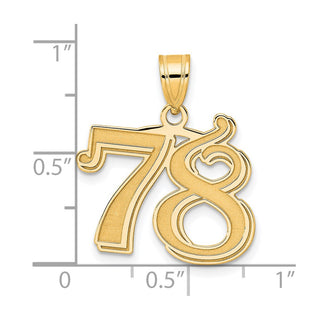 14k Yellow Gold Polished Etched Number 78 Pendant
