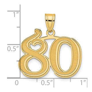 14k Yellow Gold Polished Etched Number 80 Pendant