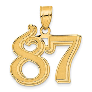 14k Yellow Gold Polished Etched Number 87 Pendant
