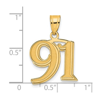 14k Yellow Gold Polished Etched Number 91 Pendant