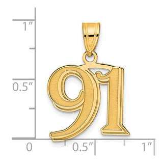 14k Yellow Gold Polished Etched Number 91 Pendant