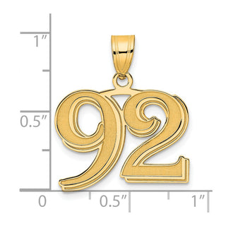 14k Yellow Gold Polished Etched Number 92 Pendant