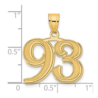 14k Yellow Gold Polished Etched Number 93 Pendant