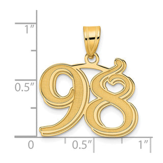14k Yellow Gold Polished Etched Number 98 Pendant