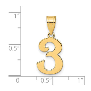 14k Yellow Gold Polished Number 3 Pendant APN03