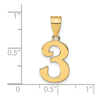 14k Yellow Gold Polished Number 3 Pendant APN03