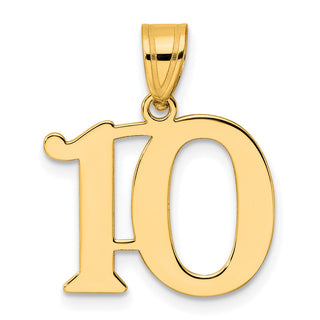 14k Yellow Gold Polished Number 10 Pendant APN10