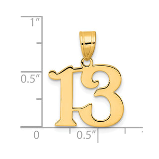 14k Yellow Gold Polished Number 13 Pendant APN13