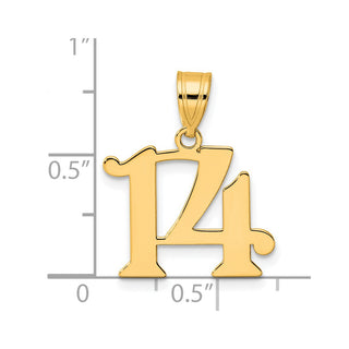 14k Yellow Gold Polished Number 14 Pendant