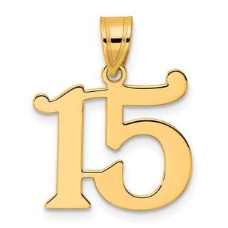 14k Yellow Gold Polished Number 15 Pendant