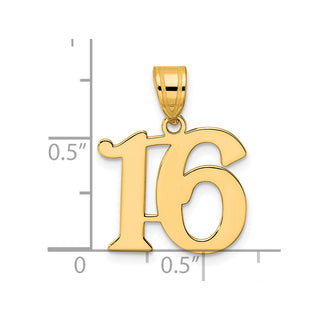 14k Yellow Gold Polished Number 16 Pendant APN16