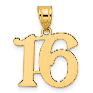 14k Yellow Gold Polished Number 16 Pendant APN16