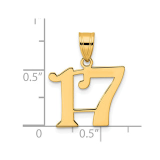 14k Yellow Gold Polished Number 17 Pendant