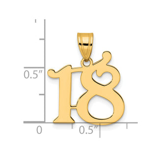 14k Yellow Gold Polished Number 18 Pendant