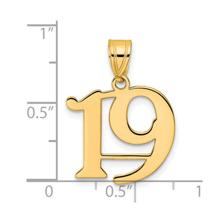14k Yellow Gold Polished Number 19 Pendant