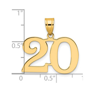 14k Yellow Gold Polished Number 20 Pendant APN20