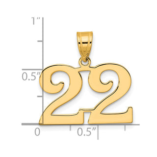 14k Yellow Gold Polished Number 22 Pendant
