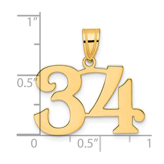14k Yellow Gold Polished Number 34 Pendant