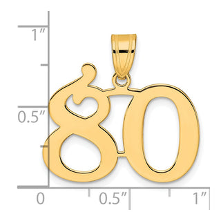 14k Yellow Gold Polished Number 80 Pendant
