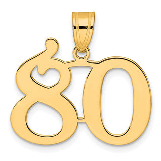 14k Yellow Gold Polished Number 80 Pendant