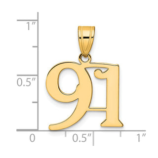 14k Yellow Gold Polished Number 91 Pendant