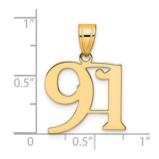 14k Yellow Gold Polished Number 91 Pendant