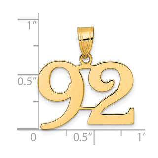 14k Yellow Gold Polished Number 92 Pendant