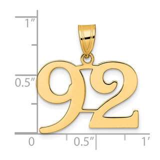 14k Yellow Gold Polished Number 92 Pendant