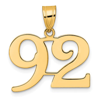 14k Yellow Gold Polished Number 92 Pendant
