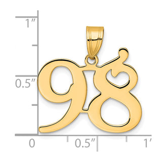 14k Yellow Gold Polished Number 98 Pendant