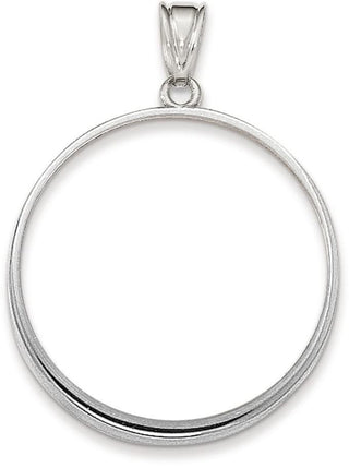14k White Gold Polished Prong 32.7mm Coin Bezel Pendant - Fits 1 oz American Eagle, 1 oz Cat, and 1 oz Krugerrand