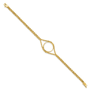 14k Yellow Gold Polished Double Rope Prong 16.5mm Coin Bezel Bracelet - Fits 1/10 oz American Eagle and 1/10 oz Krugerrand