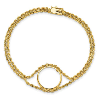 14k Yellow Gold Polished Double Rope Prong 16.5mm Coin Bezel Bracelet - Fits 1/10 oz American Eagle and 1/10 oz Krugerrand