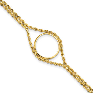 14k Yellow Gold Polished Double Rope Prong 16.5mm Coin Bezel Bracelet - Fits 1/10 oz American Eagle and 1/10 oz Krugerrand