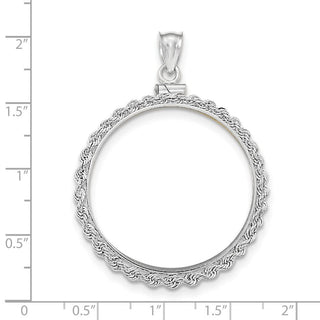 14k White Gold Rope Screw Top 32.7mm x 3mm Coin Bezel Pendant - Fits 1 oz American Eagle, 1 oz Cat, and 1 oz Krugerrand