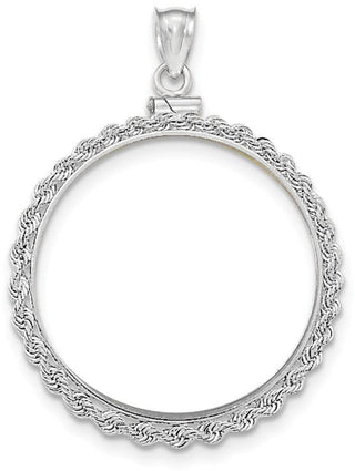 14k White Gold Rope Screw Top 32.7mm x 3mm Coin Bezel Pendant - Fits 1 oz American Eagle, 1 oz Cat, and 1 oz Krugerrand