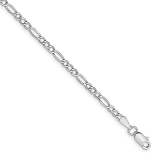 9" 14k White Gold 2.5mm Semi-Solid Figaro Chain Anklet