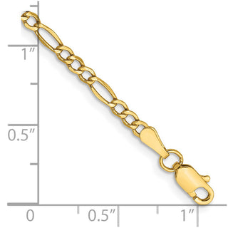 10" 14k Yellow Gold 2.5mm Semi-Solid Figaro Chain Anklet