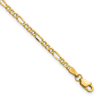 10" 14k Yellow Gold 2.5mm Semi-Solid Figaro Chain Anklet