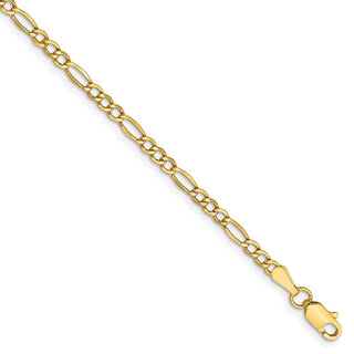 9" 14k Yellow Gold 2.5mm Semi-Solid Figaro Chain Anklet