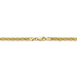 24" 14k Yellow Gold 3.3mm Diamond-cut Semi-Solid Rope Chain Necklace