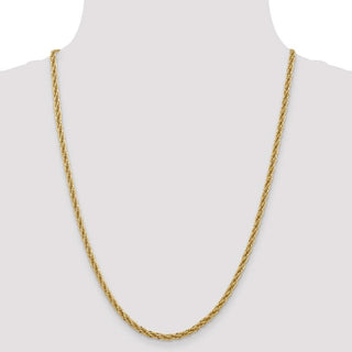 24" 14k Yellow Gold 3.3mm Diamond-cut Semi-Solid Rope Chain Necklace