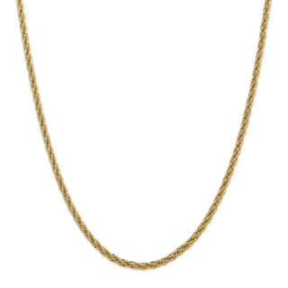 24" 14k Yellow Gold 3.3mm Diamond-cut Semi-Solid Rope Chain Necklace