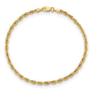 8" 14k Yellow Goldy 3.0mm Semi-Solid Rope Chain Bracelet