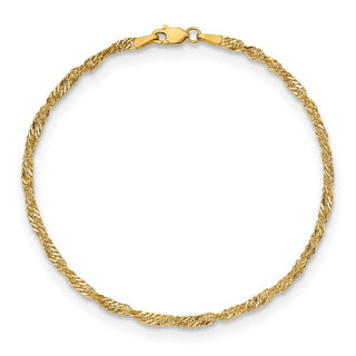 10" 14k Yellow Gold 2.75mm Lightweight Singapore Chain Anklet