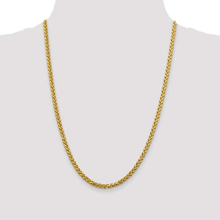 24" 14k Yellow Gold 3.7mm Semi-solid Diamond-cut Wheat Chain Necklace