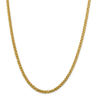 24" 14k Yellow Gold 3.7mm Semi-solid Diamond-cut Wheat Chain Necklace
